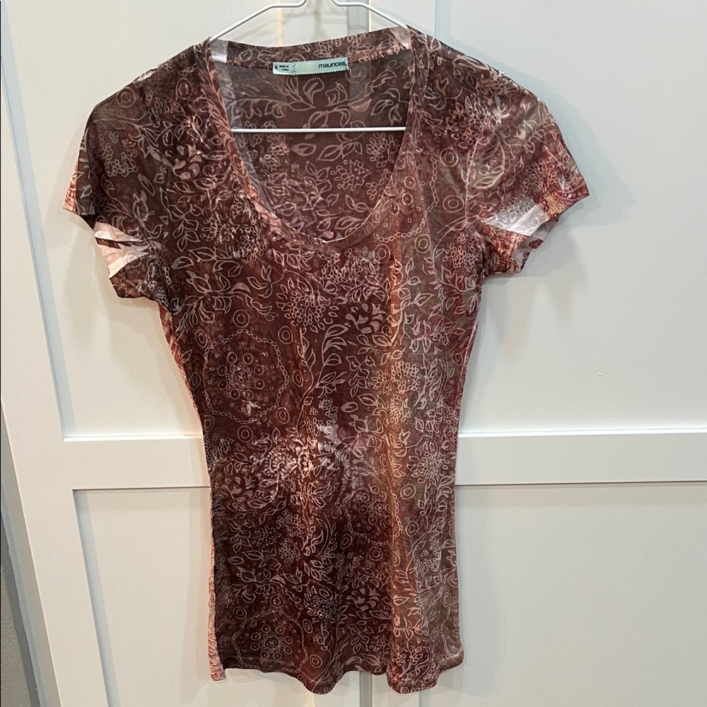 Max Studio Floral V-Neck Top - Brown